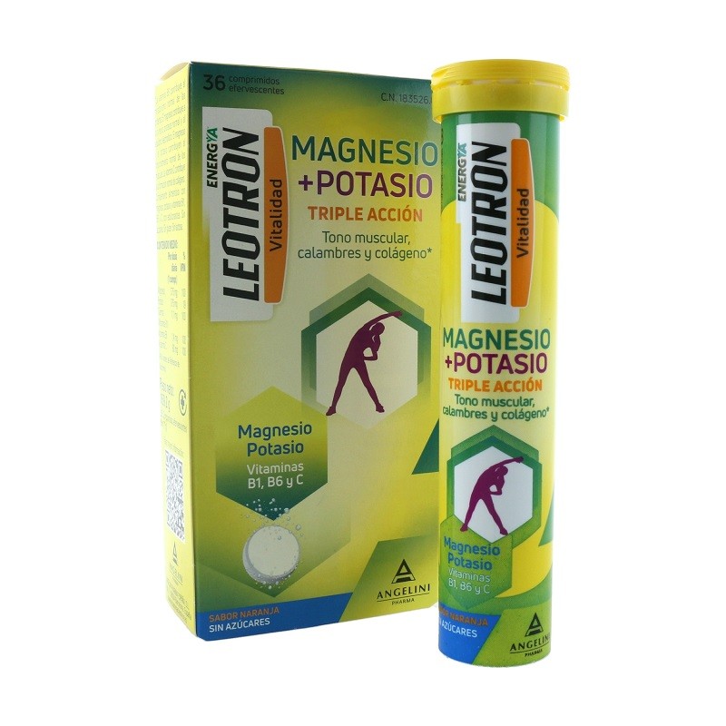 LEOTRON Magnesio+Potasio Triple Acción 36 Comprimidos Efervescentes-1