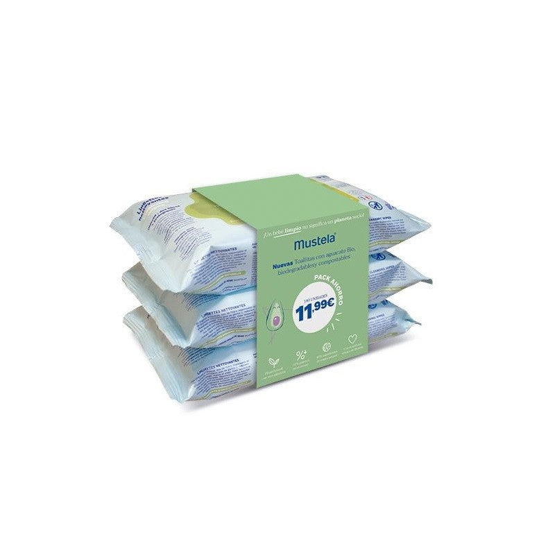 MUSTELA Toallitas Limpiadoras Aguacate BIO Pack 3x60 (180 unidades) PACK AHORRO-1