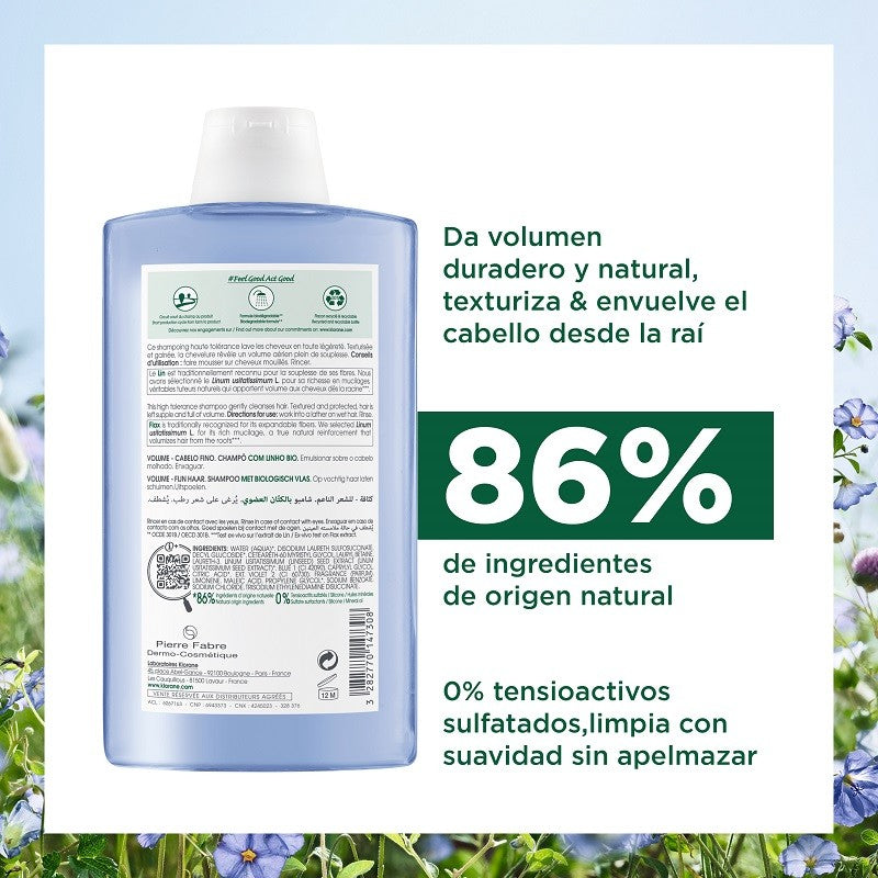 KLORANE Champú al Lino BIO 400ml-2