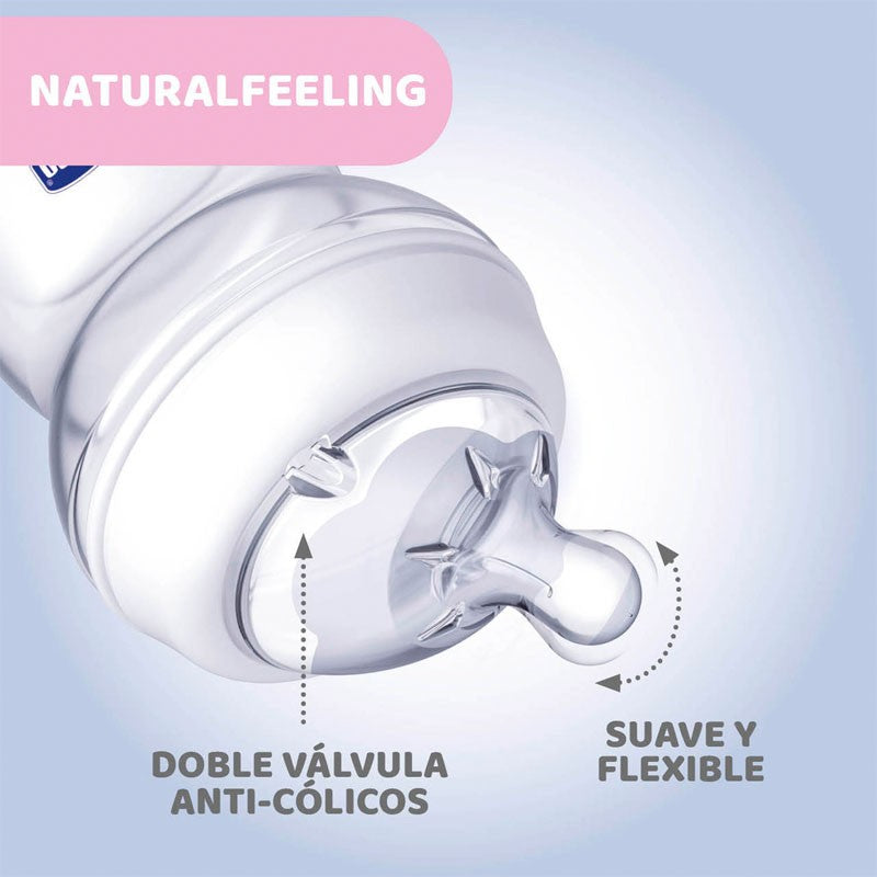 CHICCO Biberón Natural Feeling de Vidrio Flujo normal 250ML 0m+-3