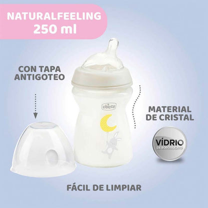 CHICCO Biberón Natural Feeling de Vidrio Flujo normal 250ML 0m+-2