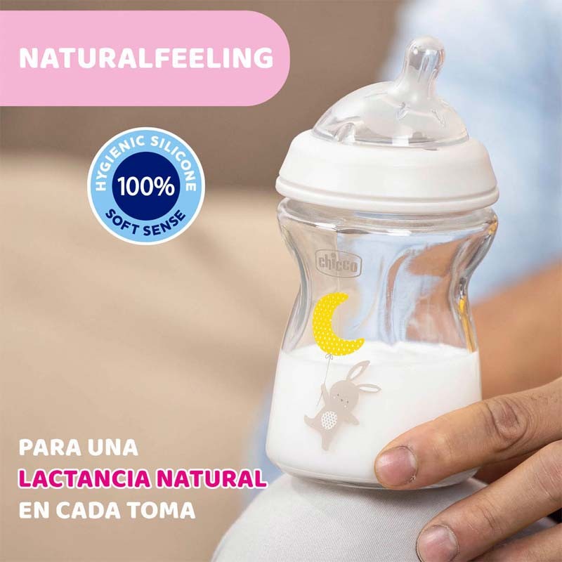 CHICCO Biberón Natural Feeling de Vidrio Flujo normal 250ML 0m+-7