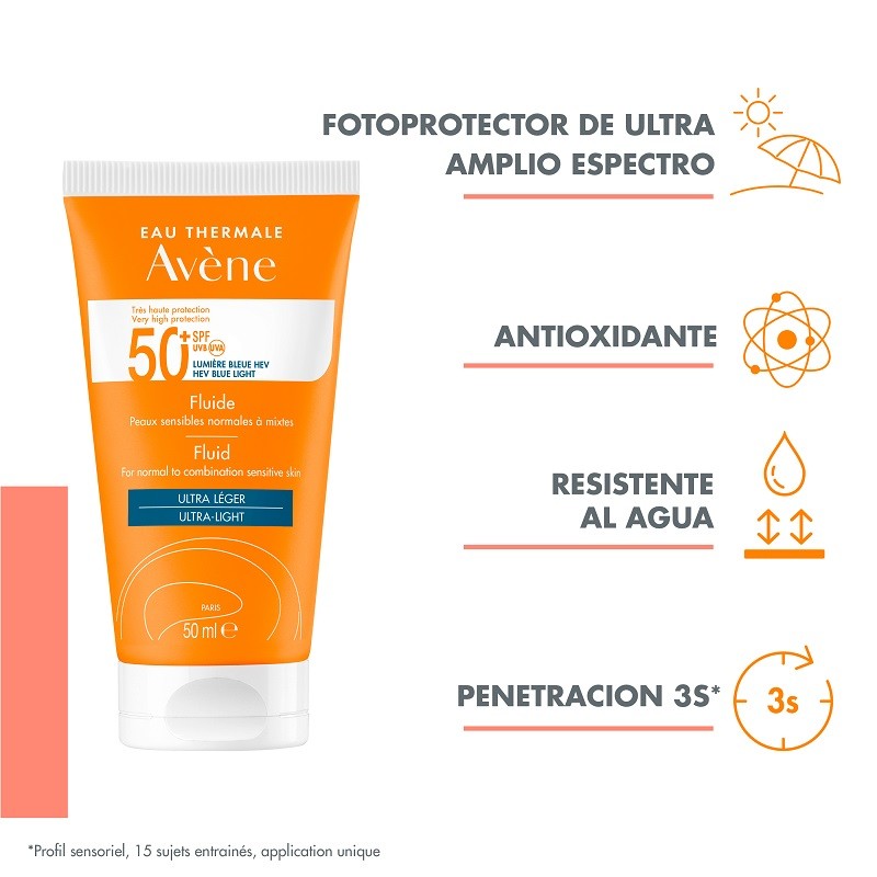 Avène Solar Fluido Facial Toque Seco Piel Normal a Mixta SPF50+ 50ml-3