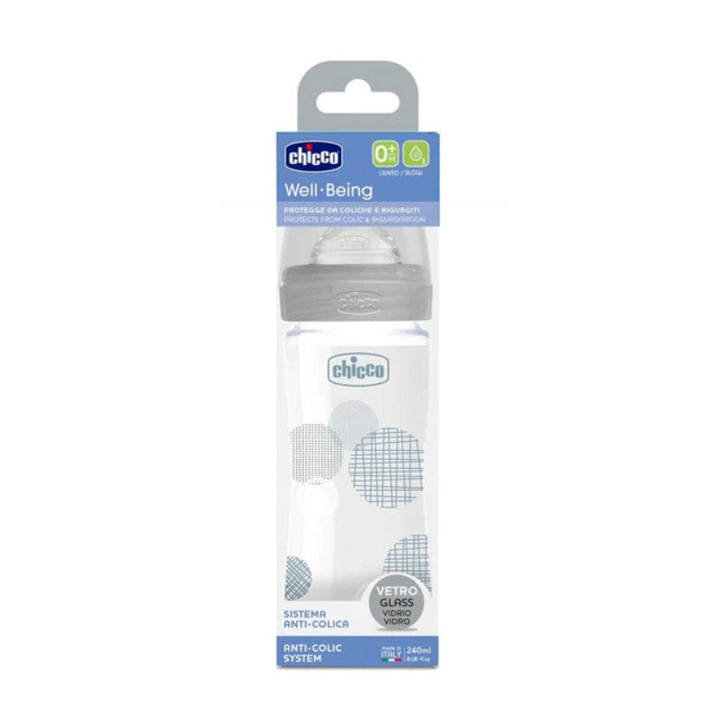 CHICCO Biberón Well-Being Vidrio 240ML Silicona Neutro-1