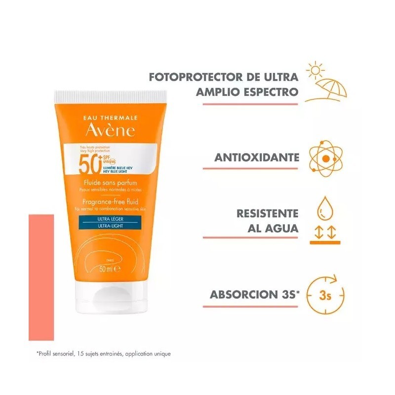 AVENE Solar Fluido Facial Toque Seco SPF50+ Sin Perfume 50ml-3