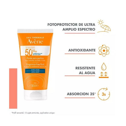 AVENE Solar Fluido Facial Toque Seco SPF50+ Sin Perfume 50ml-3