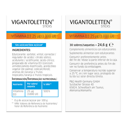 VIGANTOLETTEN Vitamina D3 Sticks 30 Unidades-3
