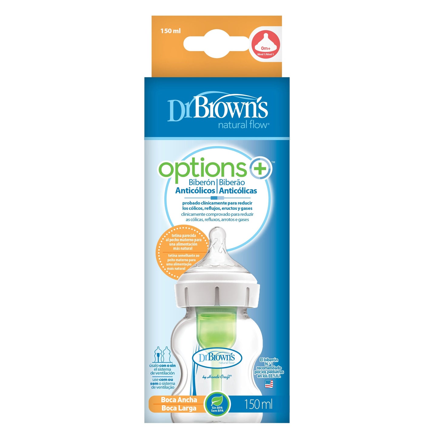Dr. BROWN'S Biberón OPTIONS Plus 150 ML Boca Ancha Natural Flow-1