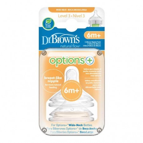 DR. BROWN'S Tetina Options Plus Boca Ancha nivel 3 +6 Meses 2 Unidades-1